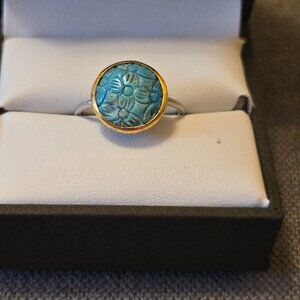 Nina Nguyen Designs carved turquoise ring, size 7, gold over silver, orig $220